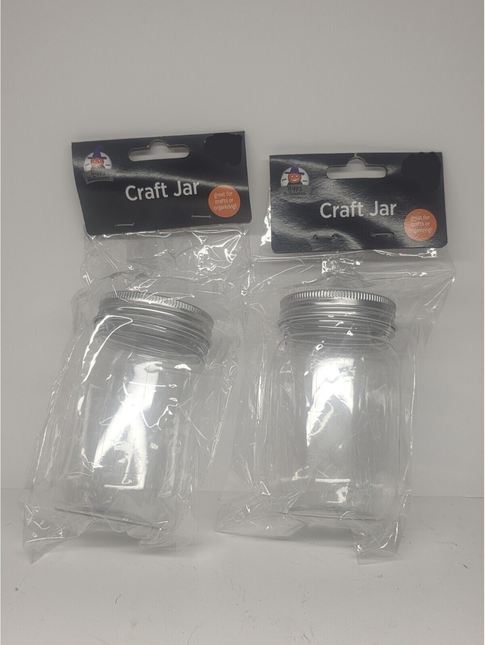 2 Small Plastic Storage Craft Jars Containers w Lid Organizers DIY Craft